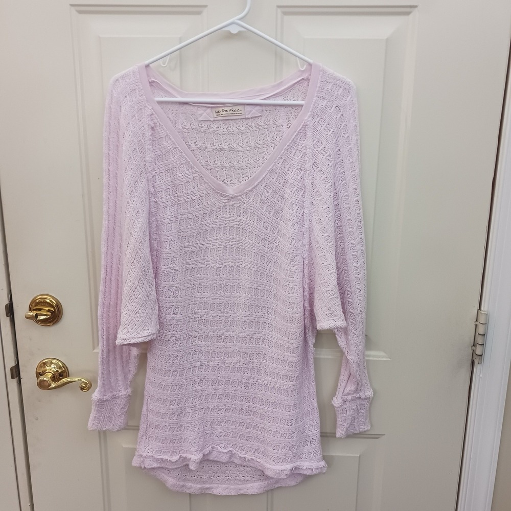 Free People We The Free Purple Open Knit Dolman Sleeve V-Neck Tunic Top Small